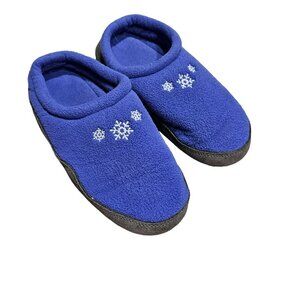 L.L. Bean Girls‎ 1-2 Blue Fleece Slippers With Snowflake Design & Leather Sole
